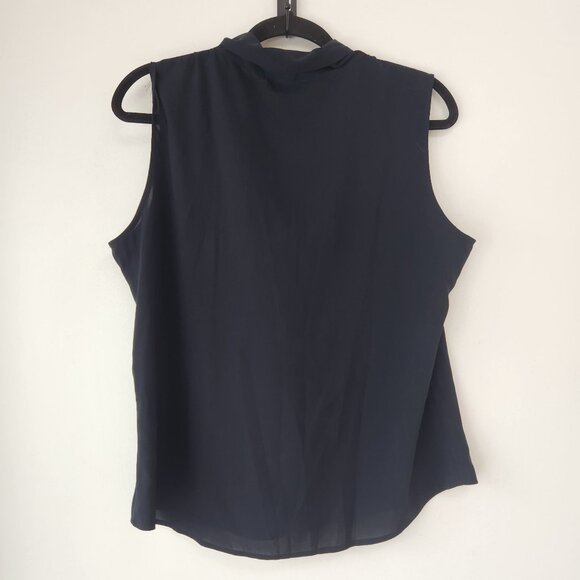 Calvin Klein Black Sleeveless Blouse Tank Top Shirt Semi-Sheer Career Size L - Picture 2 of 5